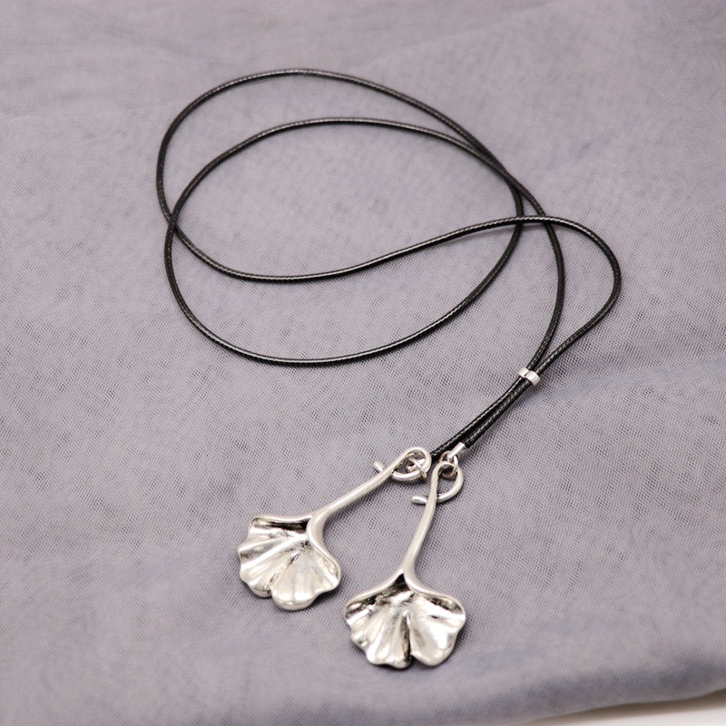 Cotton And Linen Double Apricot Leaf New Double Pendant Apricot Leaf Necklace Adjustable Long Chain display picture 6