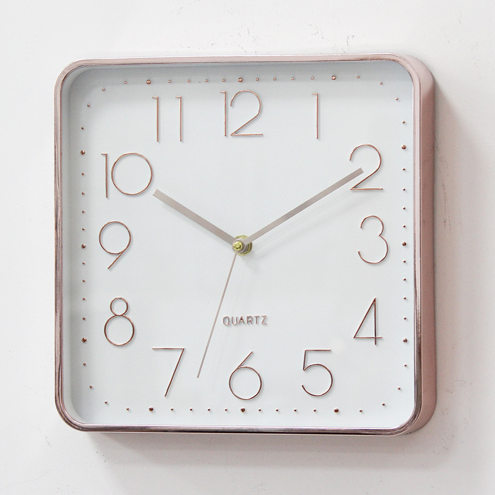 Reloj de pared cuadrado nuevo con letras termoimpresas - Estilo moderno, simple y creativo - Silencioso - Para dormitorio y sala de estar