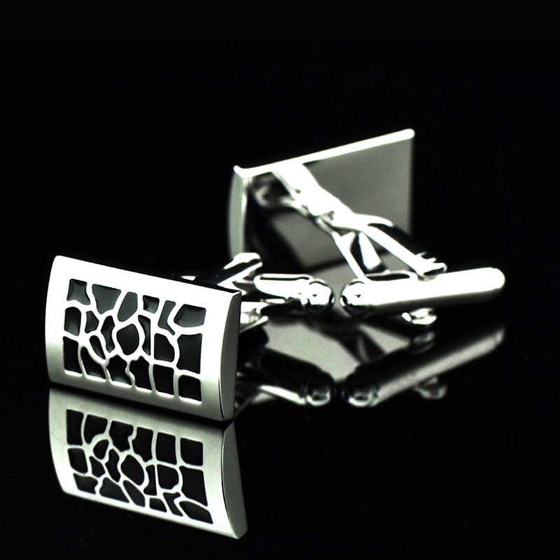 英博 神秘花纹金属袖扣黑色珐琅袖钉法式纽扣479cufflinks/155994