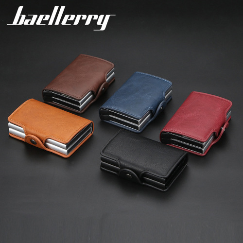baellerry card bag men's European and American thin automatic elastic card bimetal aluminum box card holder youth buckle card holder