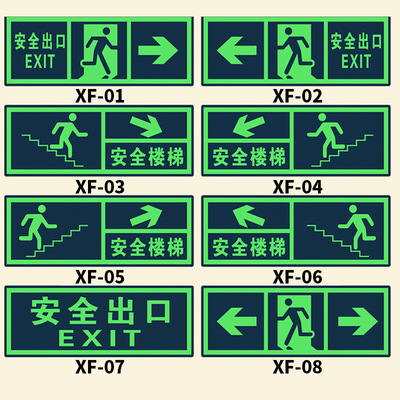 國標指示牌 自發光 安全緊急出口 疏散 指示 標志牌 夜光牆貼