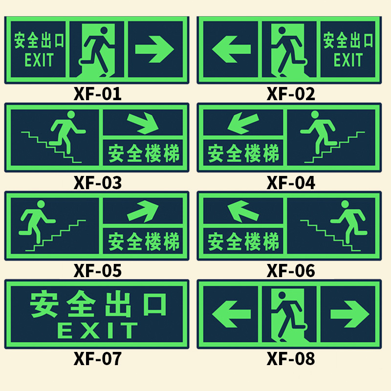 國標指示牌 自發光 安全緊急出口 疏散 指示 標志牌 夜光牆貼