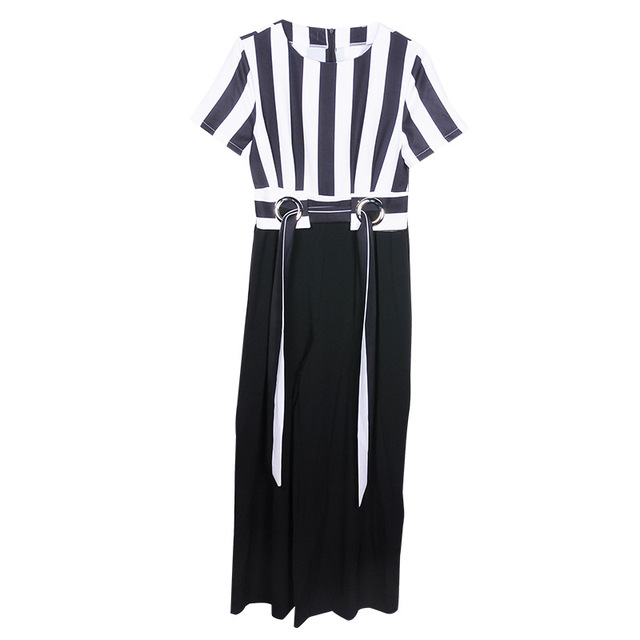 Summer New Round-neck Black-and-White Striped Butterfly Tie Belt 