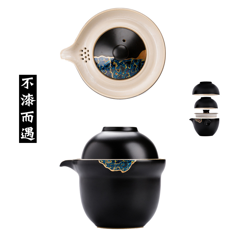 黑陶一壶两杯大漆快客杯便携式旅行茶具套装定制茶壶简约送人陶瓷|ms