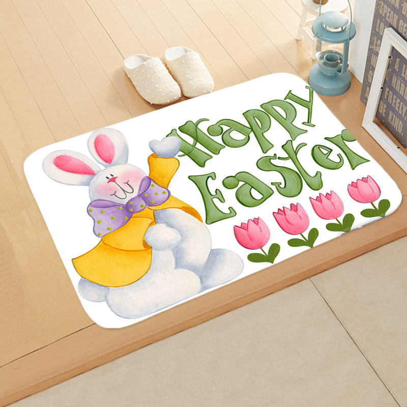 Easter Thanksgiving Floor Mat Cute Rabbit Bathroom Non-slip Rug display picture 2