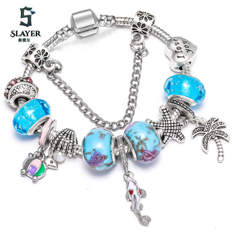 Panjia Bracelet Ocean Wind Blue Crystal Bubble Beads DIY Starfish Shell Pendant Bracelet European and American Hot Supply