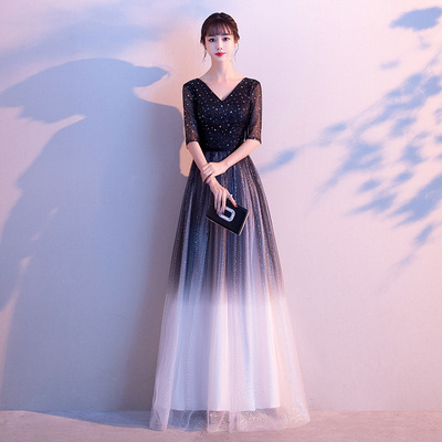 Evening dress Gas field Queen 2019 new pattern fashion temperament black starry sky Gradient Chorus Dress skirt perform host