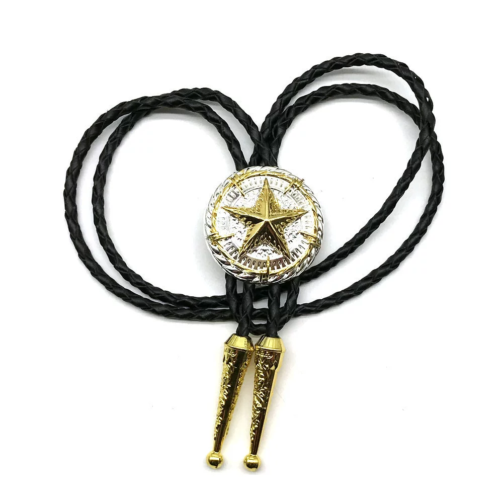 [Yin Su] Американский Техас Пентагон Bolo Tie Polo Bands Yinjie Золотое двухцветное гальваническое покрытие