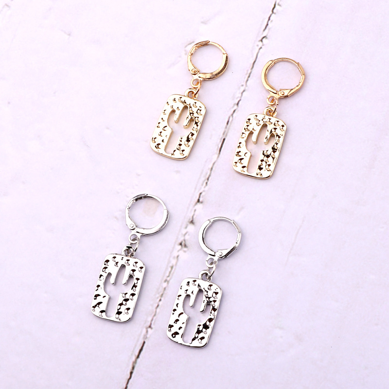 Fashion Hollow Cactus Rectangular Pendant Earring display picture 1