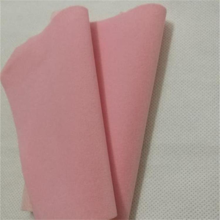 粉红色水刺底长毛绒植绒布 首饰包装盒 展示道具 家具抽屉 可背胶