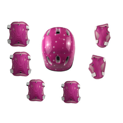 廠家直銷新款頭盔兒童溜冰鞋帽子輪滑護具卡通6孔泡沫頭護七件套
