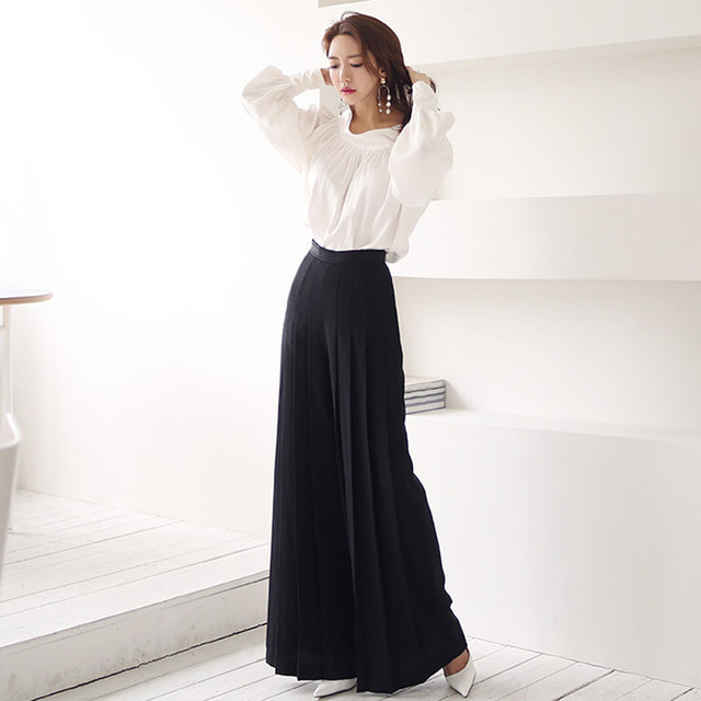 Women’s suit spring 2020 new one line collar pleated shirt High Waist Wide Leg Pants show thin pants two piece set