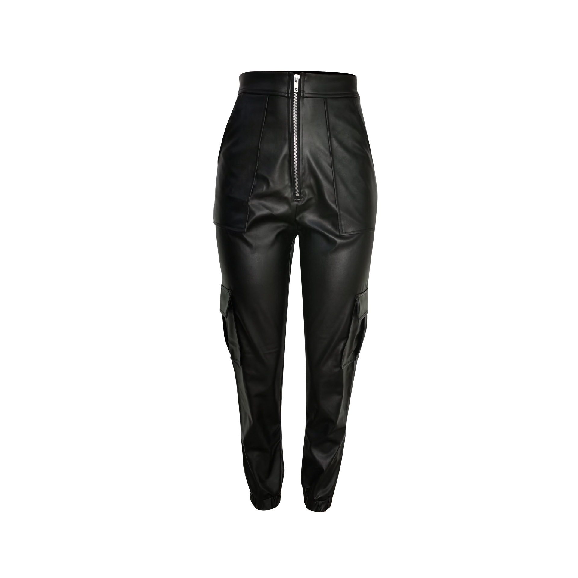 455g Weight Full Length Pants Length Pu Fabric Type Mid Waist Waist Line Jogger Pants Pants Type Micro-Elastic Elasticity Casual Occasion Regular Fit Fit Type Solid Color Pattern Spring, Autumn Season Women's Gender Zipper Design Streetwear Style Women's Casual Streetwear Solid Color Full Length Zipper Jogger Pants 20
