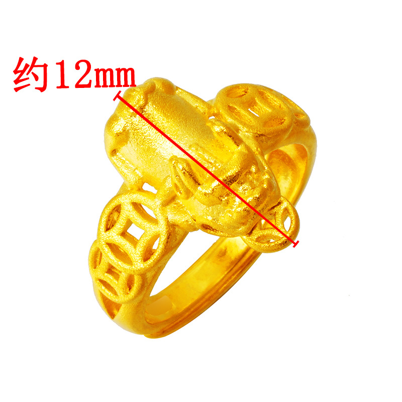 Anillo abierto chapado en oro de latón para mujer de estilo étnico anillo de pareja de oro de arena antigua para hombres y mujeres