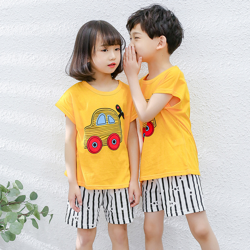 Thin section children Short sleeved suit men and women Tongbaobao Cartoon printing leisure time Short sleeved shorts Home Furnishings Two piece set