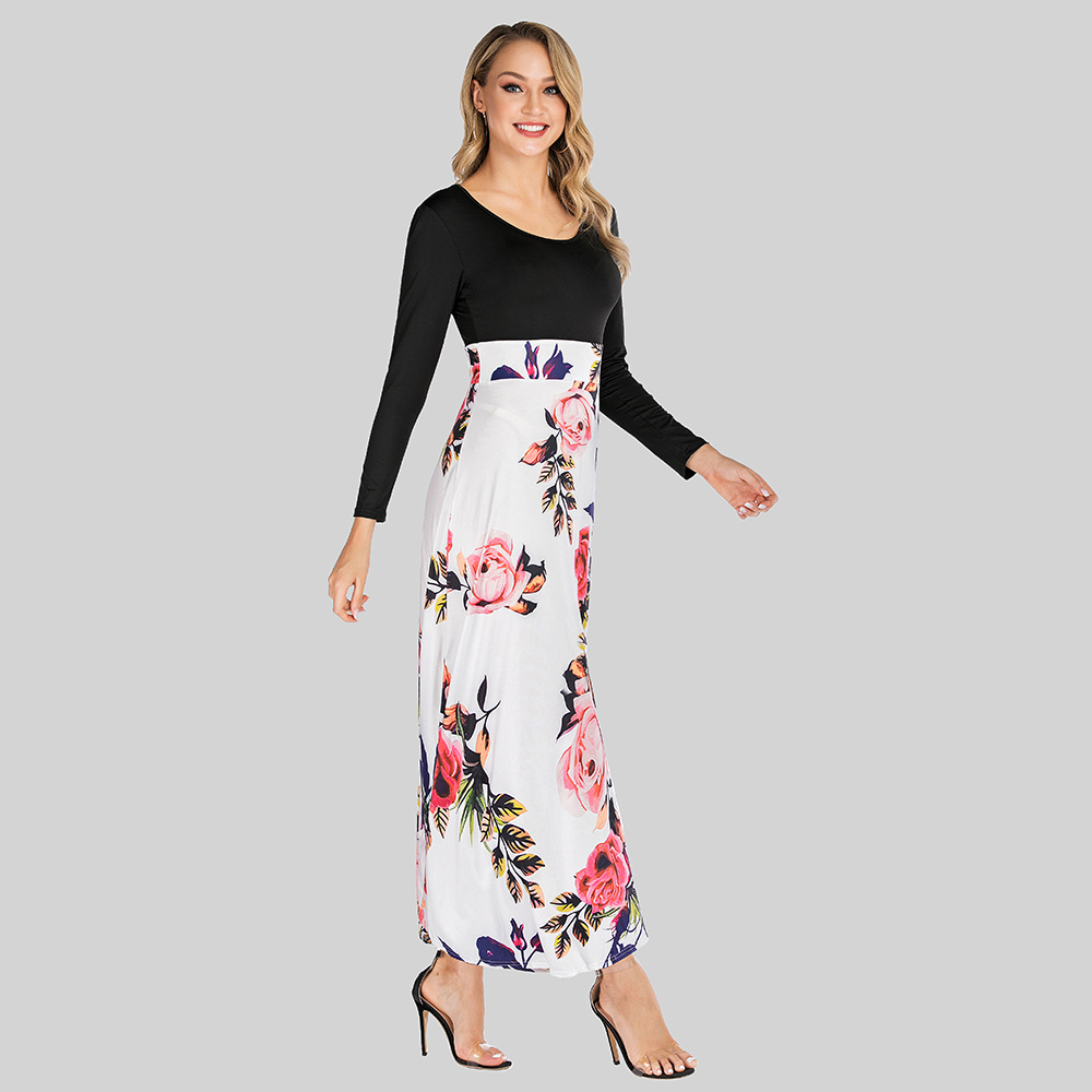 casual printed long sleeve long dress NSJR29879