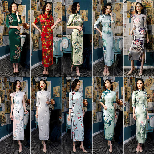 Cheongsam stand collar high slit cheongsam party show cheongsam dress