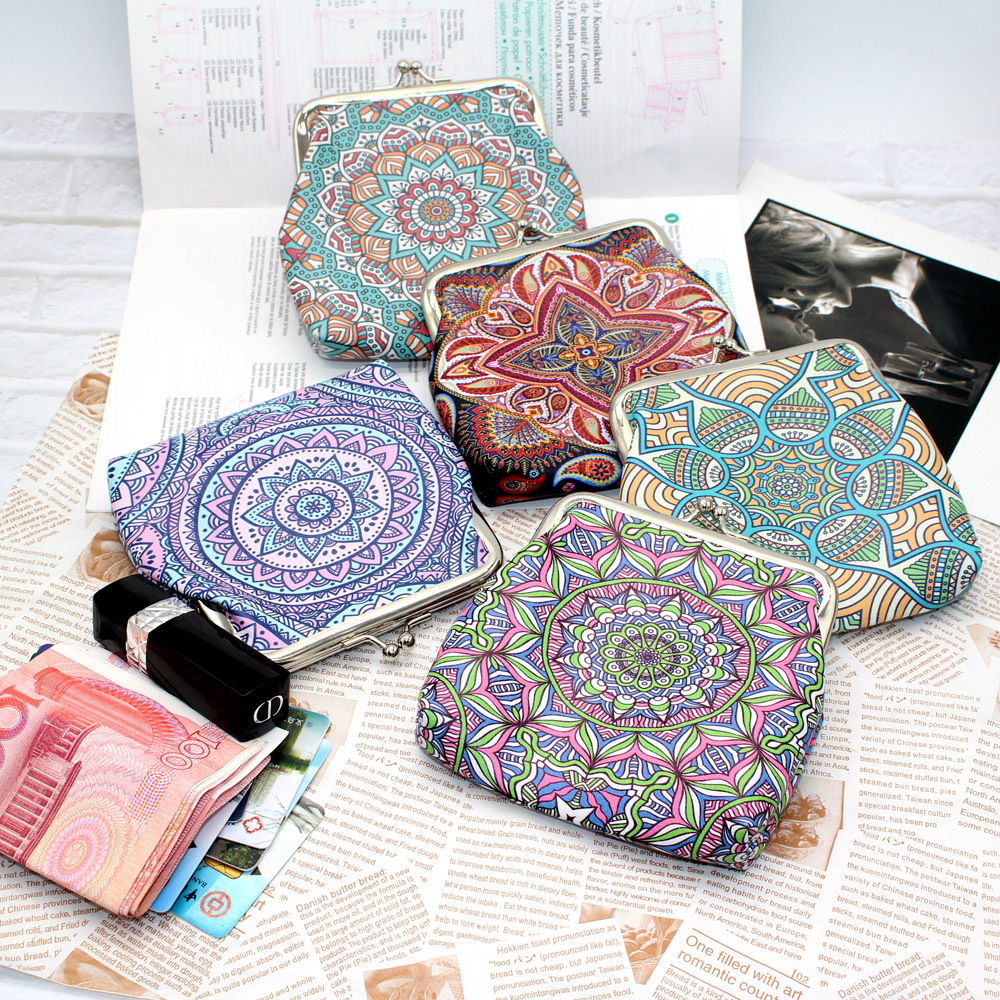 Pu Leather Material Printing Pattern Women's Printing Pu Leather Clasp Frame Coin Purses