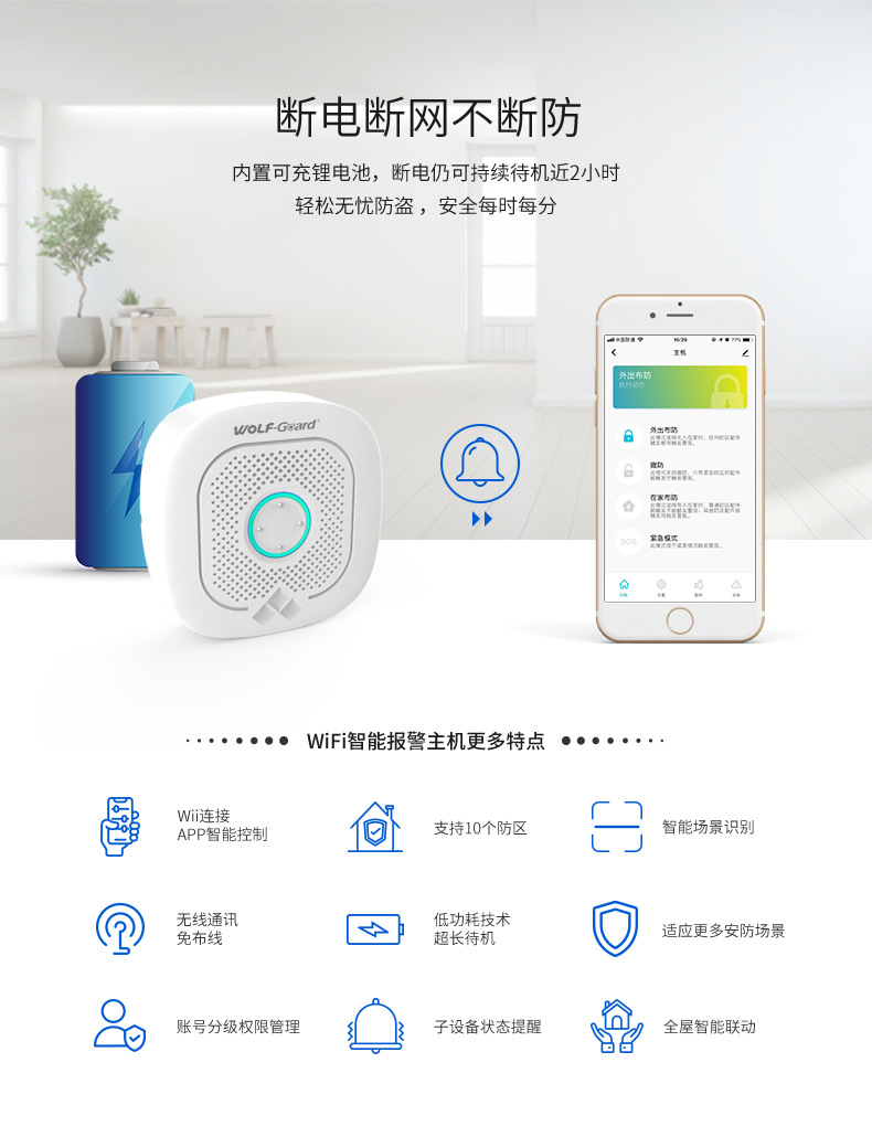 夜狼WiFi报警器套装涂鸦智能安防主机无线免布线智能家居控制系统