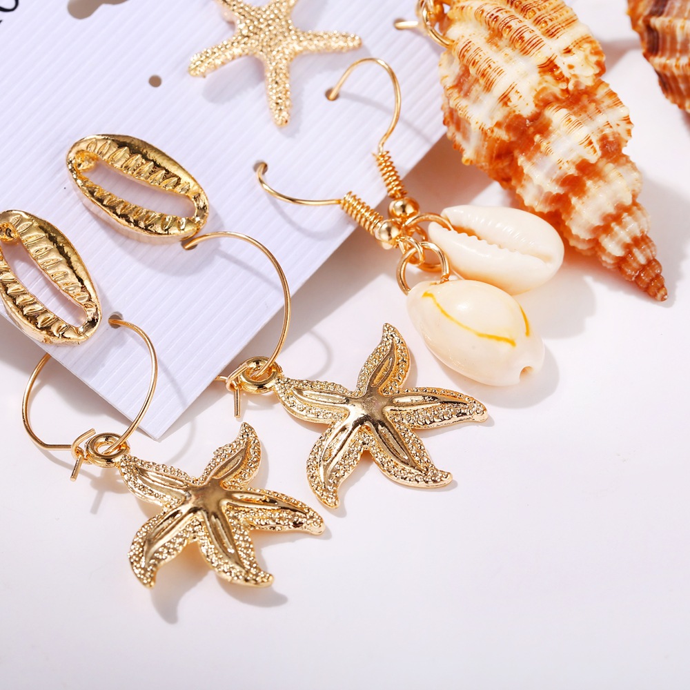 New Creative Retro Golden Silver Shell Scallop Earring Set Wholesale Nihaojewelry display picture 13