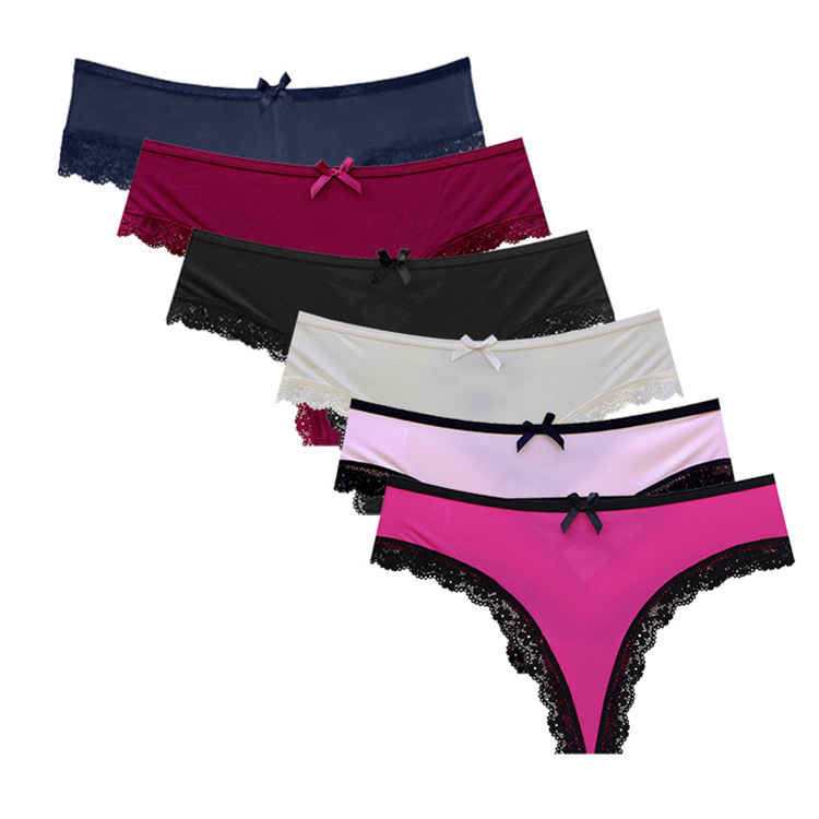 6条装 牛奶丝丁字内裤女后交叉带性感显蜜桃臀女T裤 标准美国码