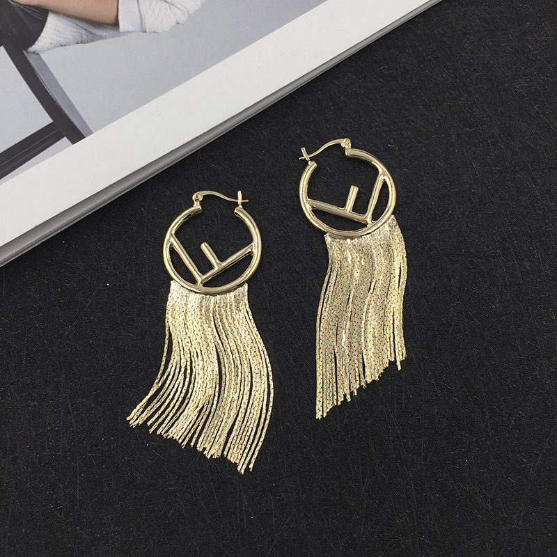 Gold-plated Letter F Earrings Metal Long Fringe Earrings display picture 2