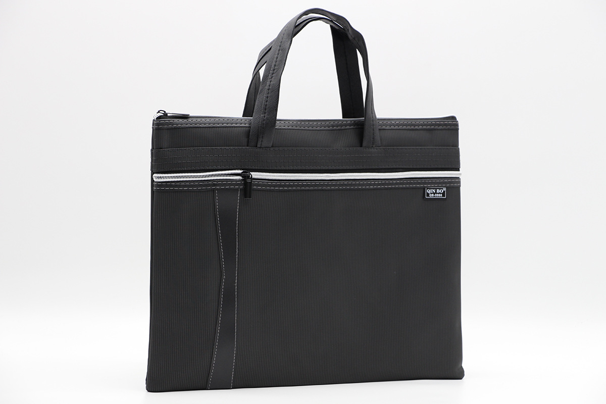 Qinbo file bag A4 Portable briefcase men and women multi-layer canvas zipper business office conference bag customizable