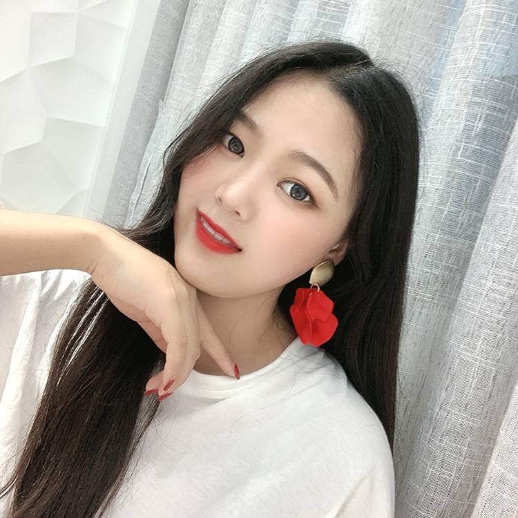 No Inlaid Inlay Material Korean Fashion Geometric Rose Flower Exaggerated Long Alloy Earrings