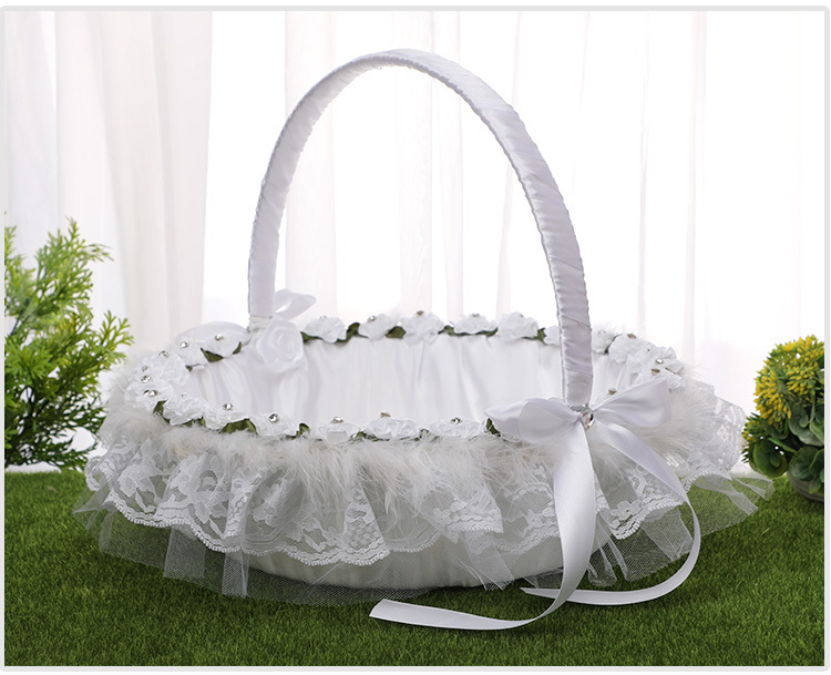 Wedding products, wedding products, wedding products, wedding products, wedding products, Western-style bamboo woven large flower baskets, Chinese wedding props, flower girls, bridesmaids scattering flowers, lace trim baskets, wedding supplies detail image 15