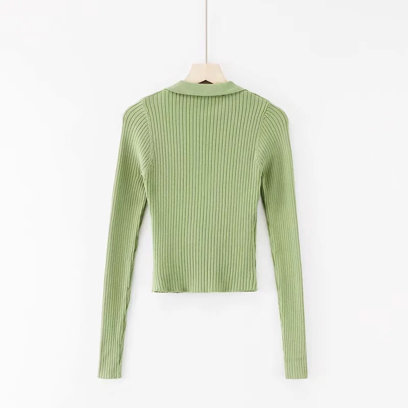 Long-Sleeved Slim V-Neck Short Solid Color Sweater NSZQW115383