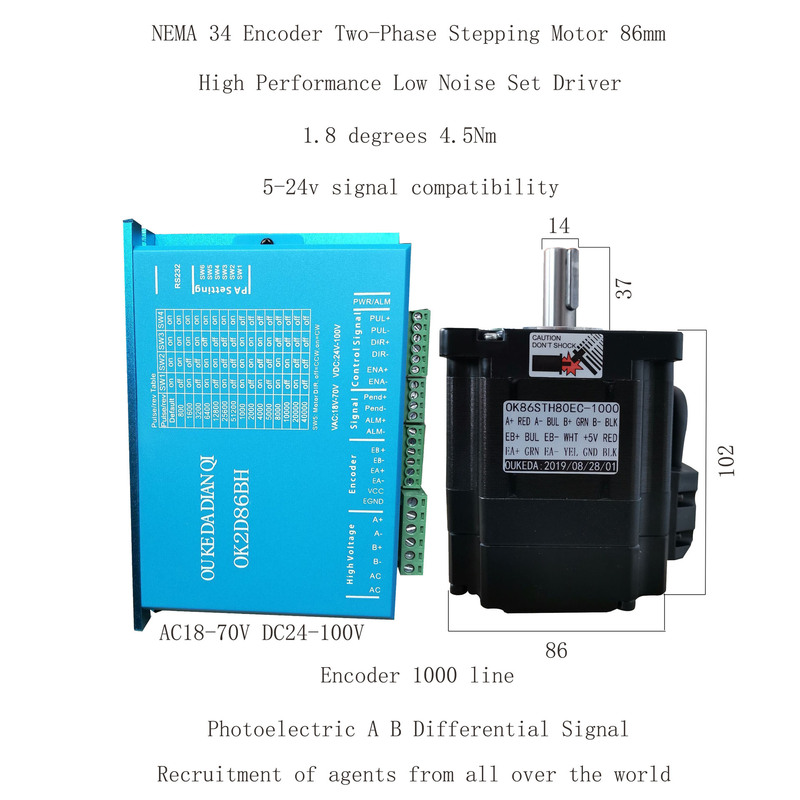 86 Encoder Motor 4.5NM Encoder 1000 Line NEMA34 High Speed Non-lost 86BYG80