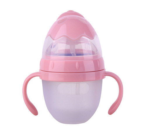 Baby bottle wide diameter straw with handle newborn child anti-colic silicone bottle manufacturer