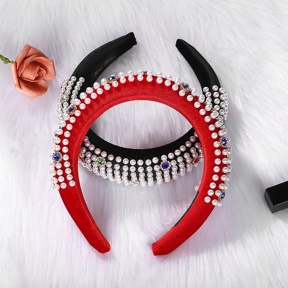 Sponge Band Diamond Pearl Hair Hoop Luxury Hair Accessories Hand-sewn Jewelry display picture 7