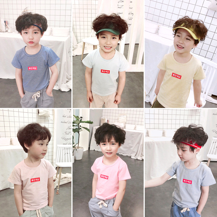 洹彩19夏季新款条纹t恤韩版打底衫中小童棉上衣韩版潮一件代发|ru