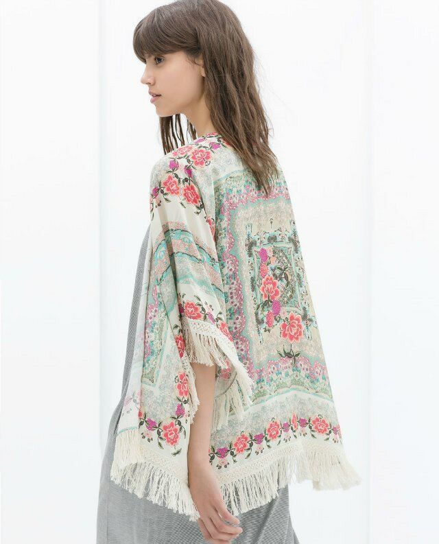 Print Tassel Shawl Kimono Chiffon Cardigan  NSYF47042