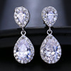 Zirconium, earrings, European style, suitable for import, micro incrustation, simple and elegant design, wholesale