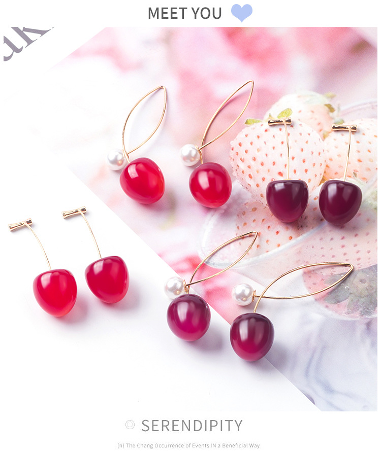 1 Par Dulce Cereza Metal Mujeres Aretes display picture 1