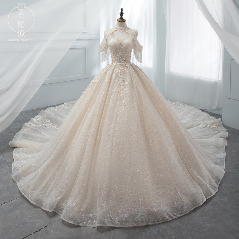 Wedding dress 2020 new bride female one-...