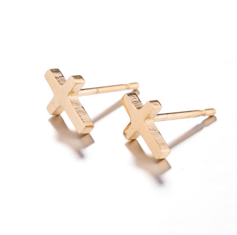 Street Occasion 304 Stainless Steel Material Cross Pattern PVD Coated 18K Gold Real Gold Plated Cross 304 Stainless Steel Retro Waterproof Non Tarnish Ear Studs