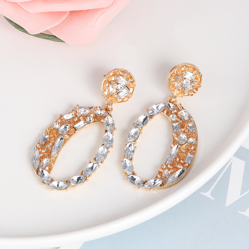 New Geometric Ear Studs Color Diamond Inlaid Glass Earrings Wholesale display picture 5