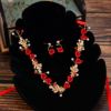 Accessory for bride, red set, necklace and earrings, flowered, wholesale