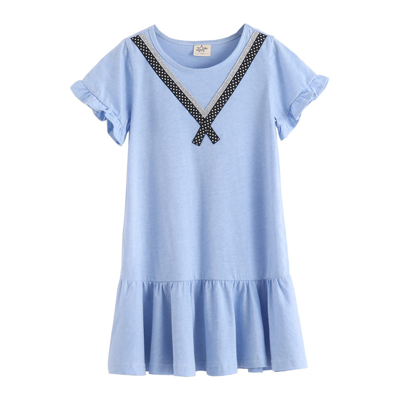 Vestido de algodón para niñas Vestido de princesa Estilo coreano Falda de manga voladora para niñas Verano para niños cómodo Manga corta Falda de estilo occidental