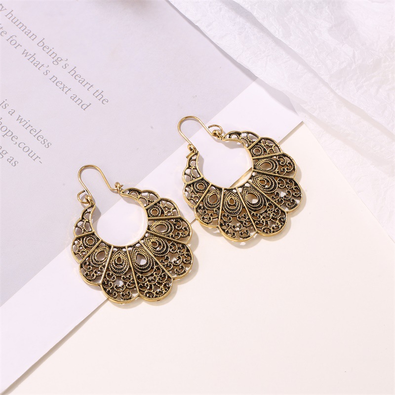 New Fashion Retro Carved Hollow Flower Geometric Earrings Antique Pattern Earrings For Women Wholesale display picture 6