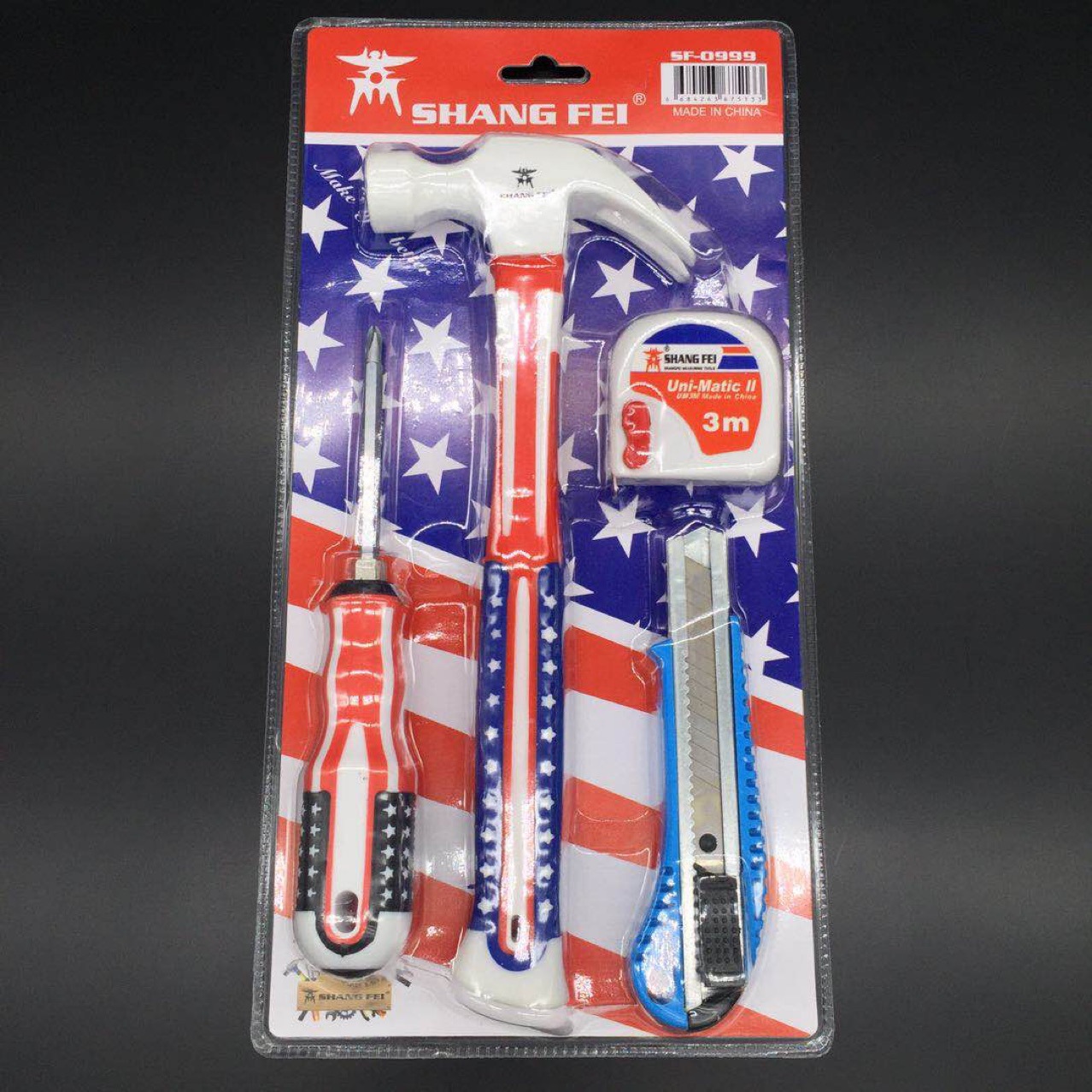 美国国旗款组套家用套装工具锤子卷尺螺丝刀美工刀组合家用款