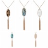 Trend design straw accessory, stone inlay with tassels, long necklace, European style