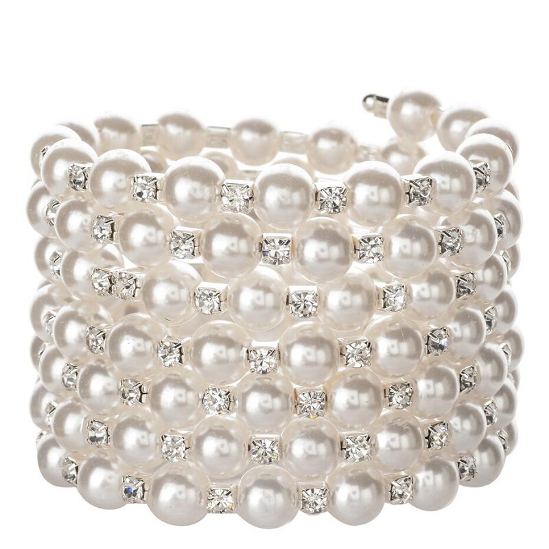 Cross-Border Supply Pearl Rhinestone Multi-Layer Bracelet Bracelet for Women Seven Rows of Winding Spiral Bracelet Wholesale Jewelry Wide Version