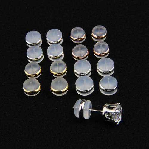Wholesale silver transparent silicone ear plugs, copper-plated K gold ring-wrapped silicone ear plugs, transparent ear caps and ear buckles