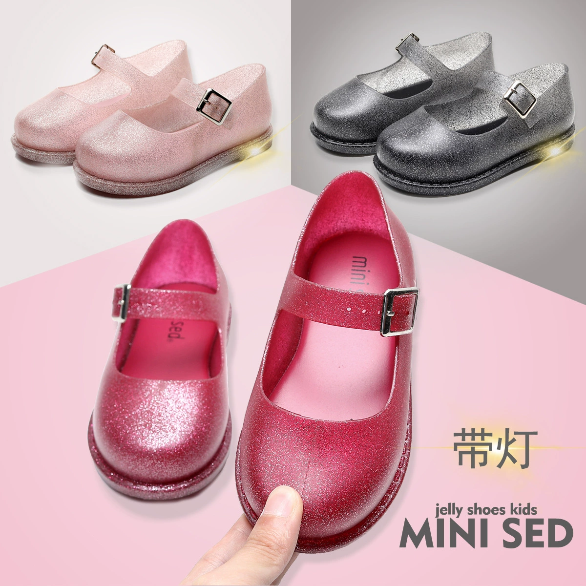 2023 новый стиль милый блеск с лампой студенческие детские сандалии кроссовки корейская принцесса удобная водонепроницаемая защита * трансграничная