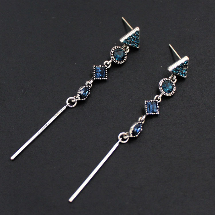 厂家直销耳饰批发复古个性  S925银针真金电镀捷克钻耳钉长款耳饰