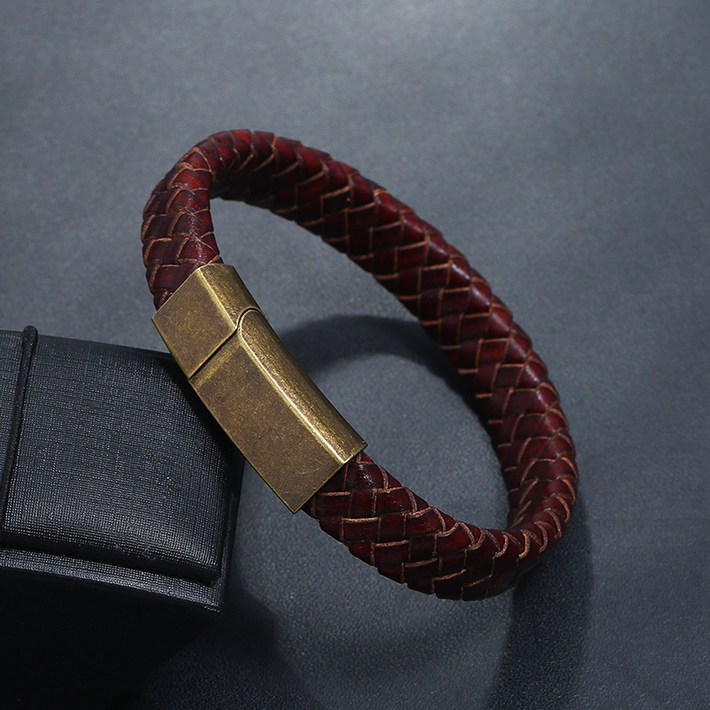 Stainless steel leather bracelet vintage woven menu0027s jewelry imitation cowhide bracelet titanium